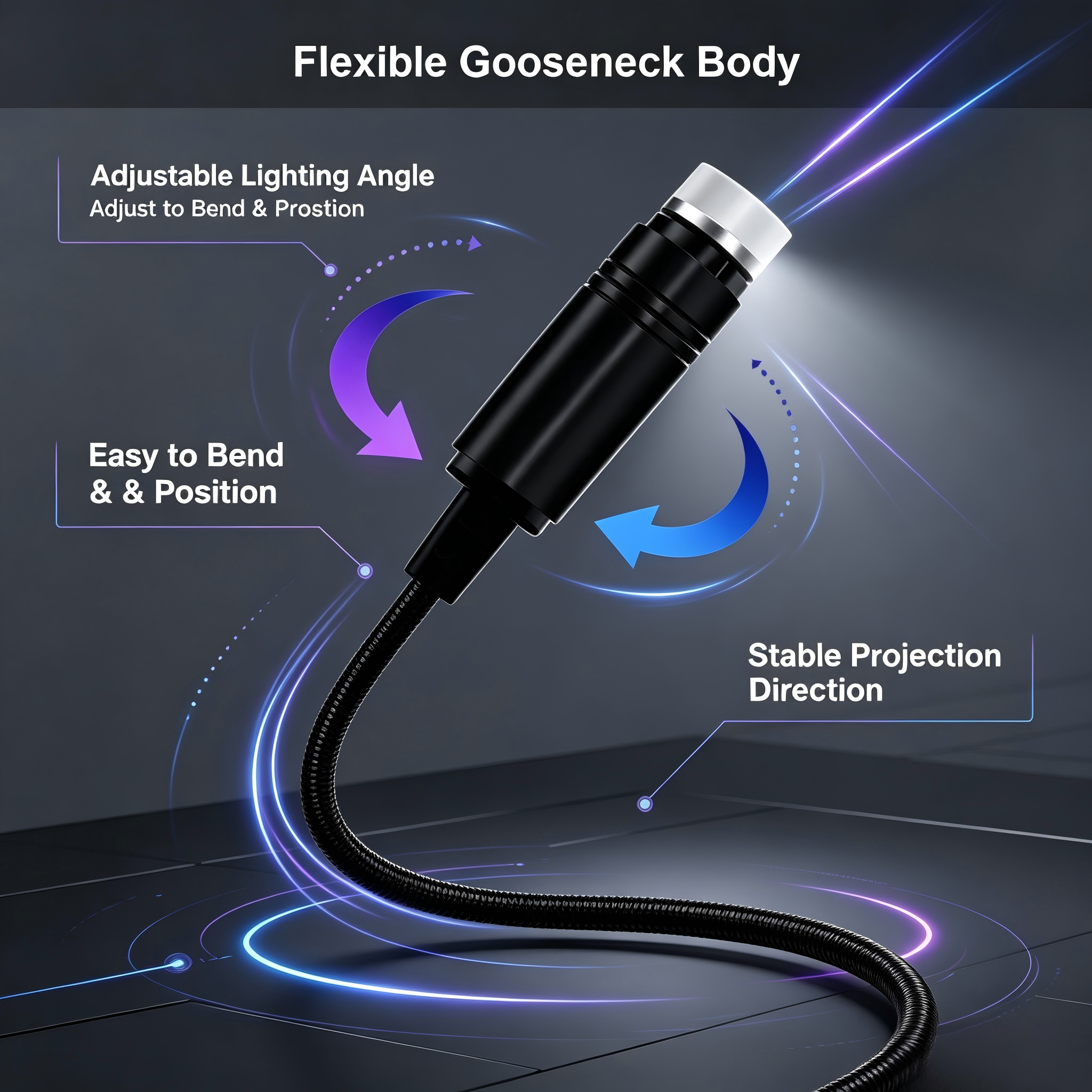 Topacme USB ProjeFlexible USB Star Projector Night Light, Adjustable Gooseneck Galaxy Projection Lamp, Plug-and-Play Starry Sky Aurora Projector for Car, Bedroom, Party & Decorctor Lamp