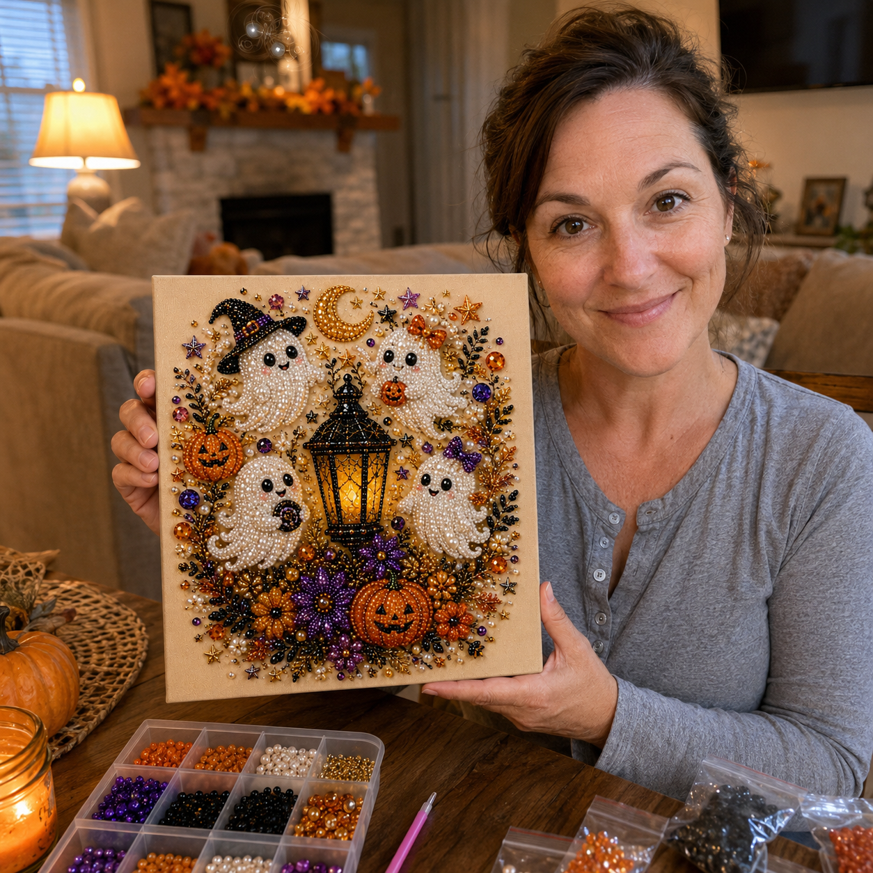 Halloween Pearl Art DIY Kit – Turn Tiny Pearls into Spooky-Cute Magic （BUY 2 FREE SHIPPING)