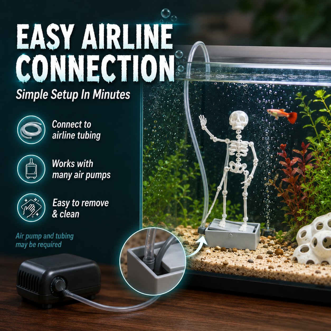 🫧 Air-Driven Dancing Skeleton Aquarium Ornament 🐠