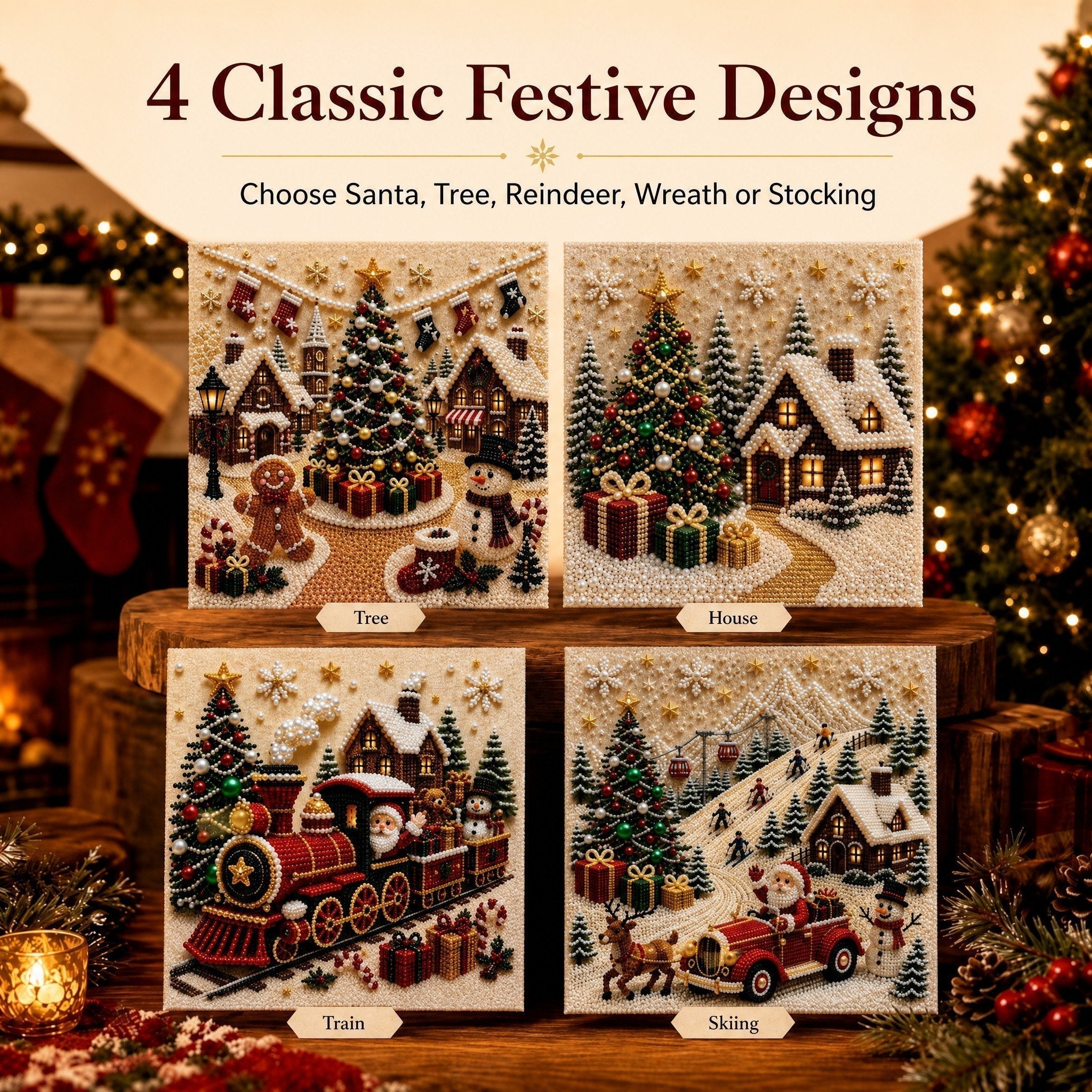 🎄🎅 Premium 3D Pearl Christmas Wall Art Kit | Luxury Flocked Canvas with Scratch-Resistant Non-Fading Pearl Beads DIY Holiday Decor ⛄️❄️