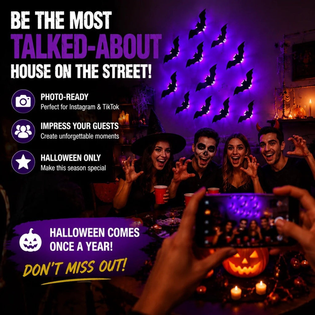 Glowing 3D Sculpted Halloween Wall Decor – Spooky Cordless Party Wall Art
