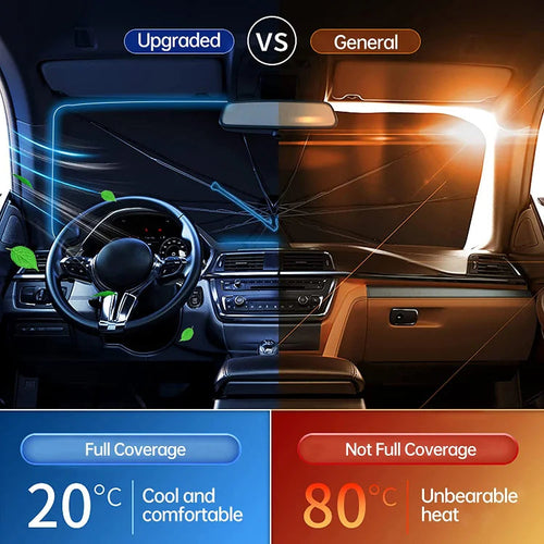 Car Windshield Sun Shade Umbrella – 360° bendable handle, no scratches.✨